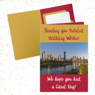 Belated birthday wishes add photo gold red card