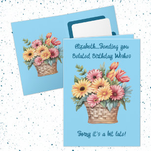 Belated birthday wishes name blue card