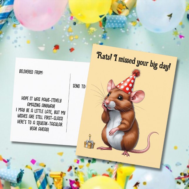 Belated Birthday Wishes with a Cute Rat Postcard (Creator Uploaded)