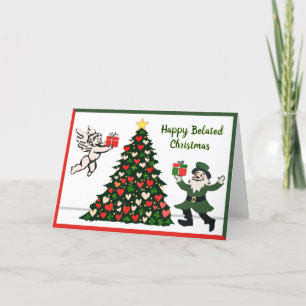 Belated Christmas Hearts and Shamrocks Holiday Card