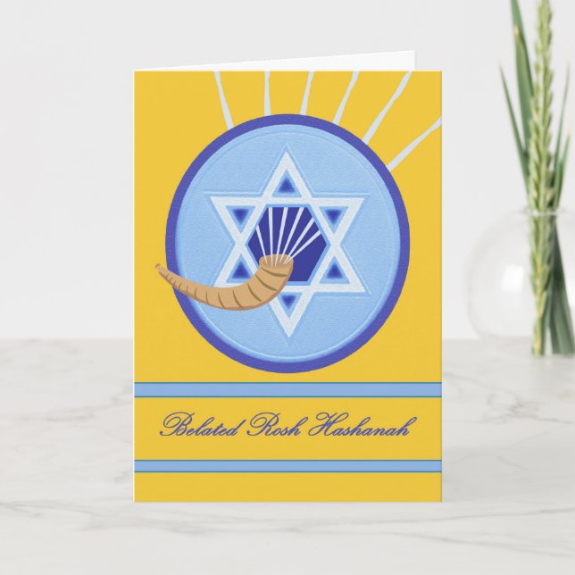 Belated Rosh Hashanah, Shofar and Magen David Holiday Card (Front)