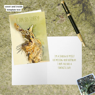 Belated Tabby Cat Watercolor Replaceable Photo Card