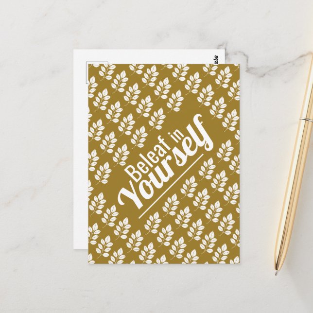 Beleaf in Yourself, White Leaf Postcard (Front/Back In Situ)
