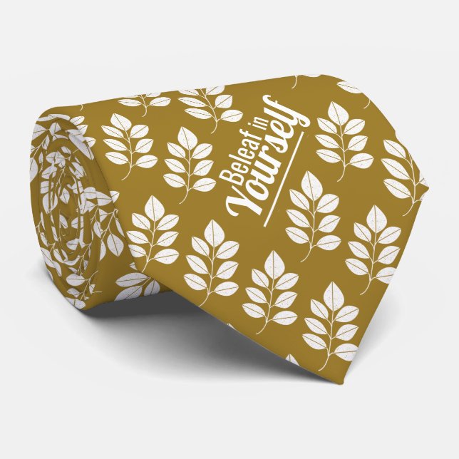 Beleaf in Yourself, White Leaf Tie (Rolled)