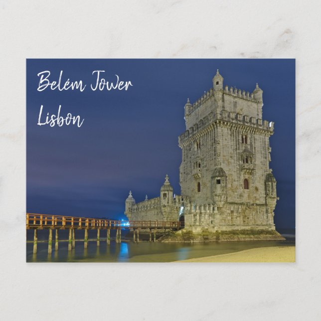 Belem Tower at night in Lisbon. Portugal Postcard (Front)