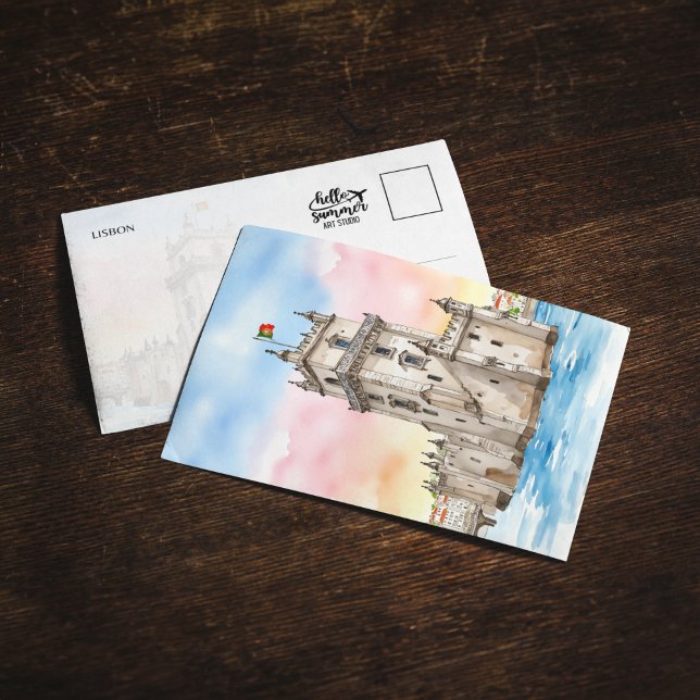 Belem Tower Lisbon Portugal Watercolor Postcard (Creator Uploaded)