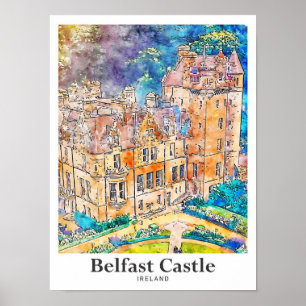 Belfast Castle Ireland Travel Watercolor Sketch Poster