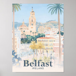 Belfast Ireland Watercolor Travel Illustration Poster