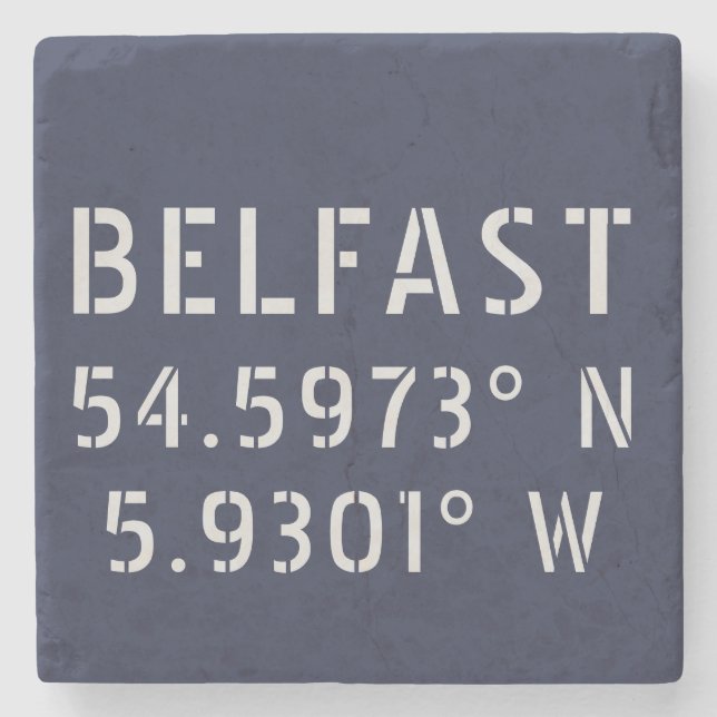 Belfast Latitude Longitude Stone Coaster (Front)
