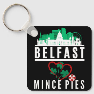 Belfast Loves Mince Pies (front and back design) Key Ring