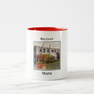 Belfast Maine, Harbour Fishing Scene Two-Tone Coffee Mug
