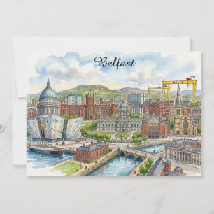 Belfast Northern Ireland CIty View Watercolor Art Card