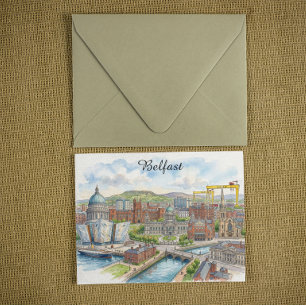 Belfast Northern Ireland CIty View Watercolor Art Postcard