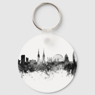 Belfast Northern Ireland Skyline Black White Key Ring