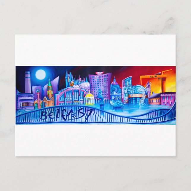 Belfast Panoramic featuring famous landmarks Postcard (Front)