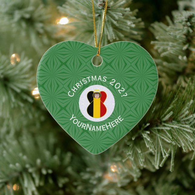 Belgian Angel Christmas Flag Personalised  Ceramic Tree Decoration (Tree)