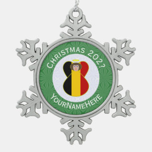 Belgian Angel Christmas Flag Personalised Snowflake Pewter Christmas Ornament