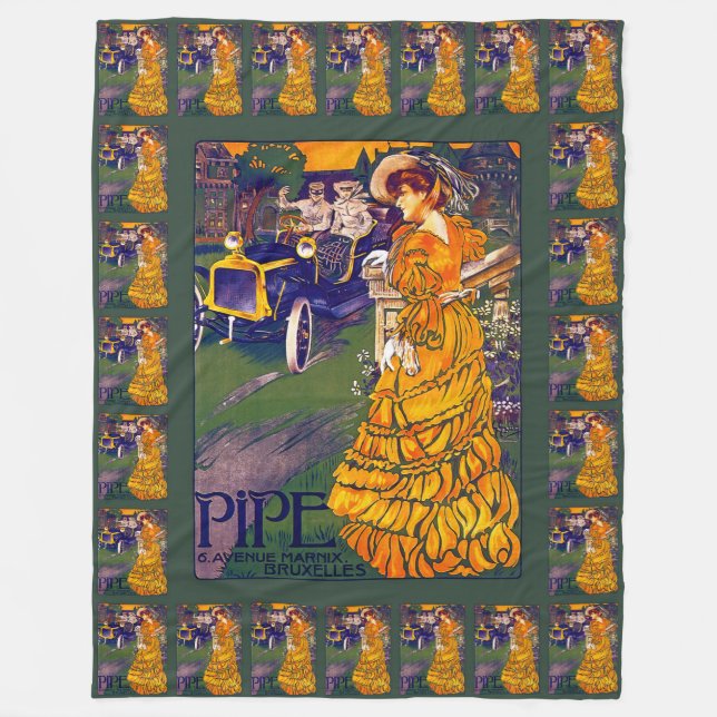Belgian Art Nouveau Automobile Ad Fleece Blanket (Front)