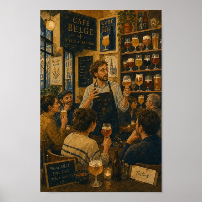 Belgian Beer Tasting Café Scene Poster (Front)