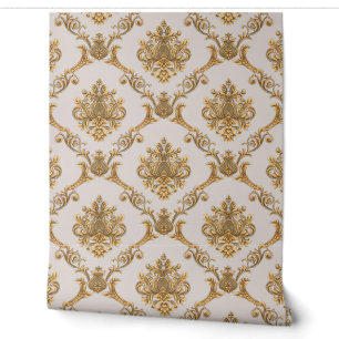 Belgian Damask Gold on Beige Designer  Wallpaper