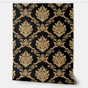 Belgian Damask Gold on Black Designer  Wallpaper