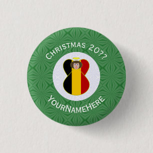 Belgian Flag Angel Christmas Personalised 3 Cm Round Badge