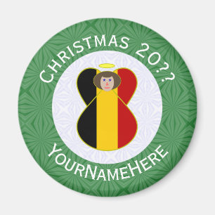 Belgian Flag Angel Christmas Personalised Magnet