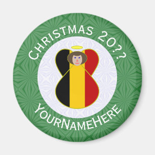 Belgian Flag Christmas Angel Personalised Magnet
