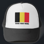 Belgian flag of Belgium custom trucker hat<br><div class="desc">Belgian flag of Belgium custom trucker hat. Make your own cap for national pride holidays,  politics,  political party and international sports event like soccer,  golf,  rugby,  cricket,  tennis etc. Add your own funny quote or slogan. Fun headwear design. Available in white,  blue,  red,  green,  black,  pink and other colours.</div>