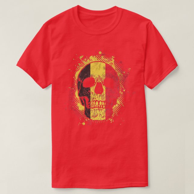 Belgian Flag Skull T-Shirt (Design Front)