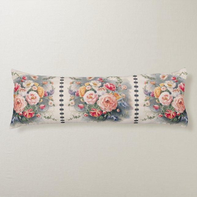 Belgian Floral Elegance Body Pillow (Front)