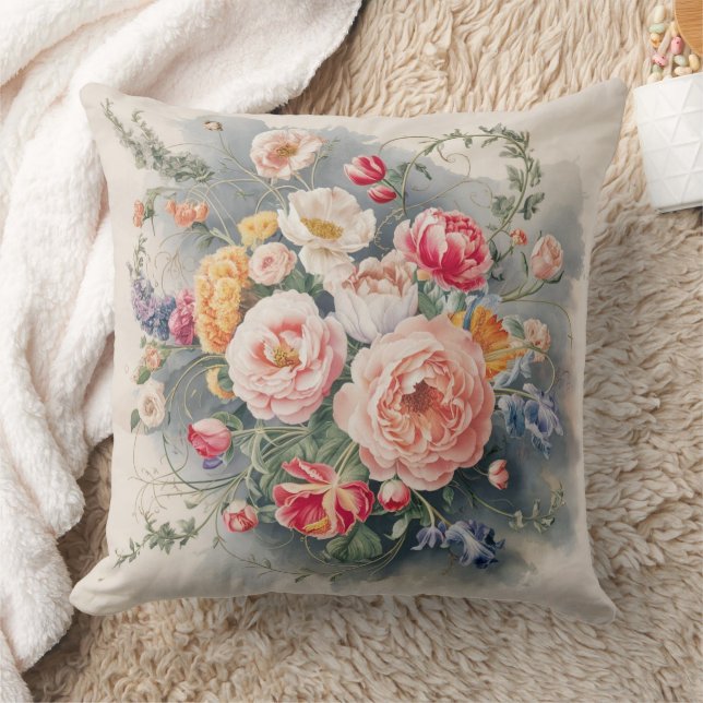 Belgian Floral Elegance Throw Pillow Cover (Blanket)