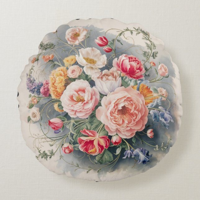 Belgian Floral Elegance Throw Pillow Cover (Front)
