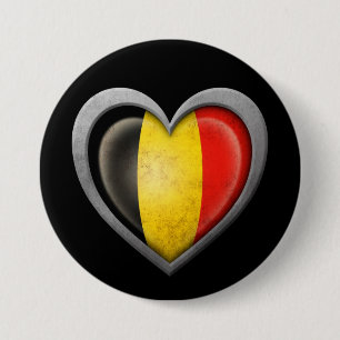 Belgian Heart Flag with Metal Effect 7.5 Cm Round Badge