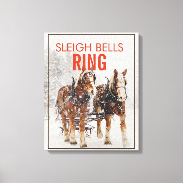 Belgian Horse Team Sleigh Bells Ring Canvas Print (Front)