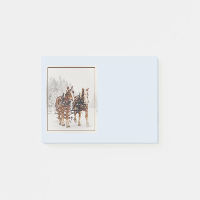 Belgian Horse Team Wintery Christmas Scene Post-it Notes (Front)