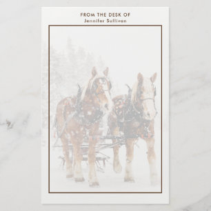 Belgian Horse Team Wintery Christmas Scene Stationery