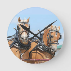 Belgian Horses Round Clock