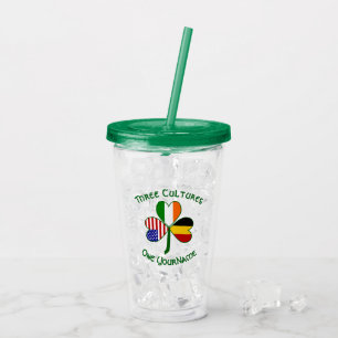 Belgian Irish American Flags Shamrock Personalised Acrylic Tumbler