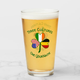 Belgian Irish American Flags Shamrock Personalised Glass