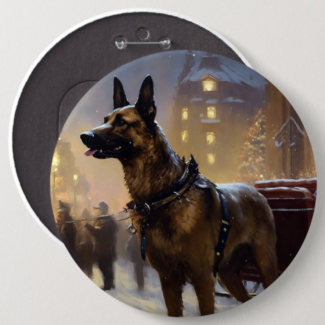 Belgian Malinoi Christmas Festive Season  6 Cm Round Badge (Front & Back)