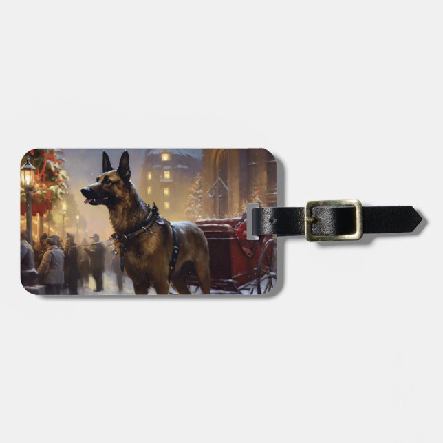 Belgian Malinoi Christmas Festive Season  Luggage Tag (Front Horizontal)