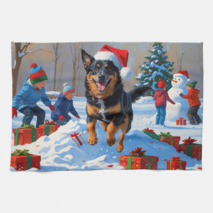 Belgian Malinoi Christmas Festive Snow Scene Tea Towel