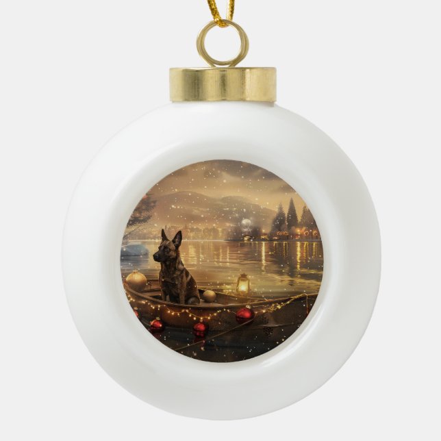 Belgian Malinoi Christmas Festive Voyage Ceramic Ball Christmas Ornament (Front)