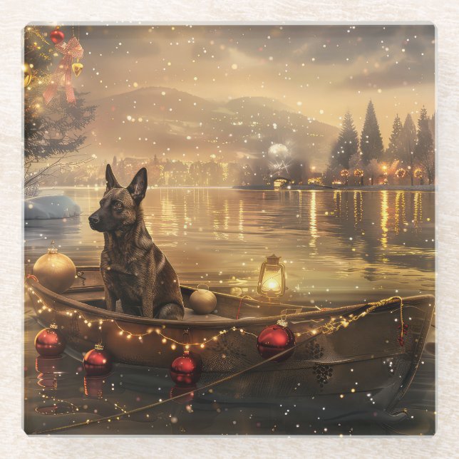 Belgian Malinoi Christmas Festive Voyage Glass Coaster (Front)