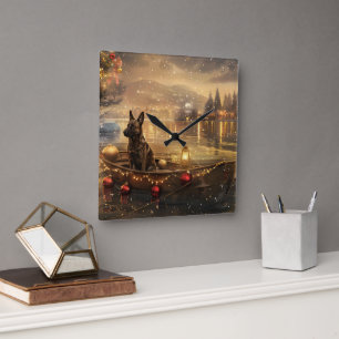 Belgian Malinoi Christmas Festive Voyage Square Wall Clock
