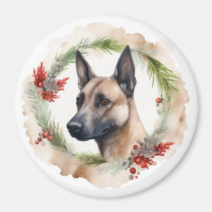 Belgian Malinoi Christmas Wreath Festive Pup Magnet