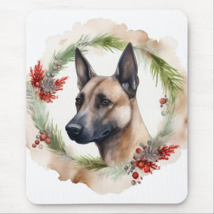 Belgian Malinoi Christmas Wreath Festive Pup Mouse Pad