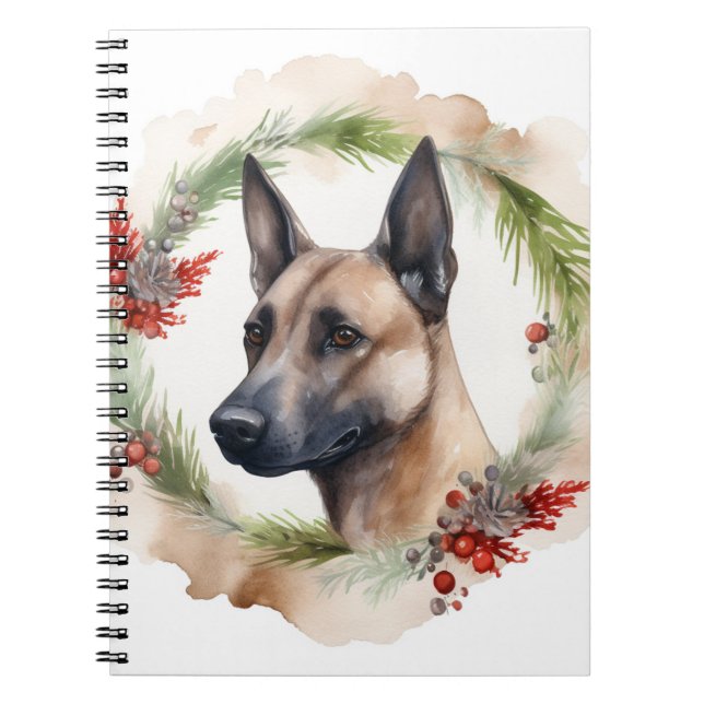 Belgian Malinoi Christmas Wreath Festive Pup  Notebook (Front)