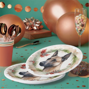 Belgian Malinoi Christmas Wreath Festive Pup Paper Plate
